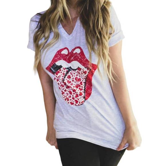 NEW SHE SHED lover lips tee in white - Picture 2 of 2